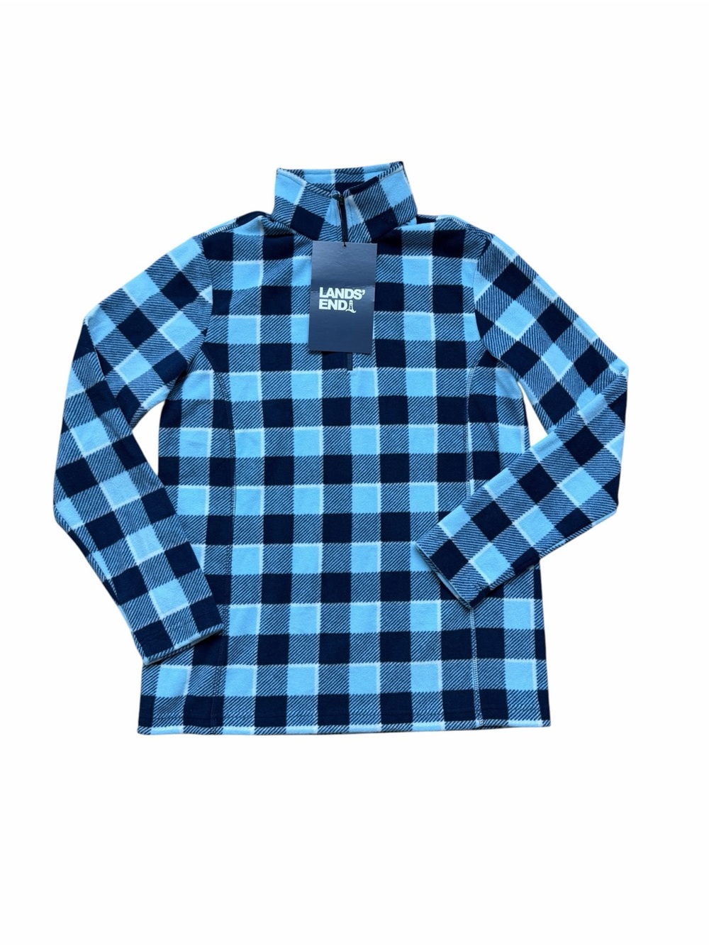 Lands’ End Blue Buffalo Plaid Fleece Pullover